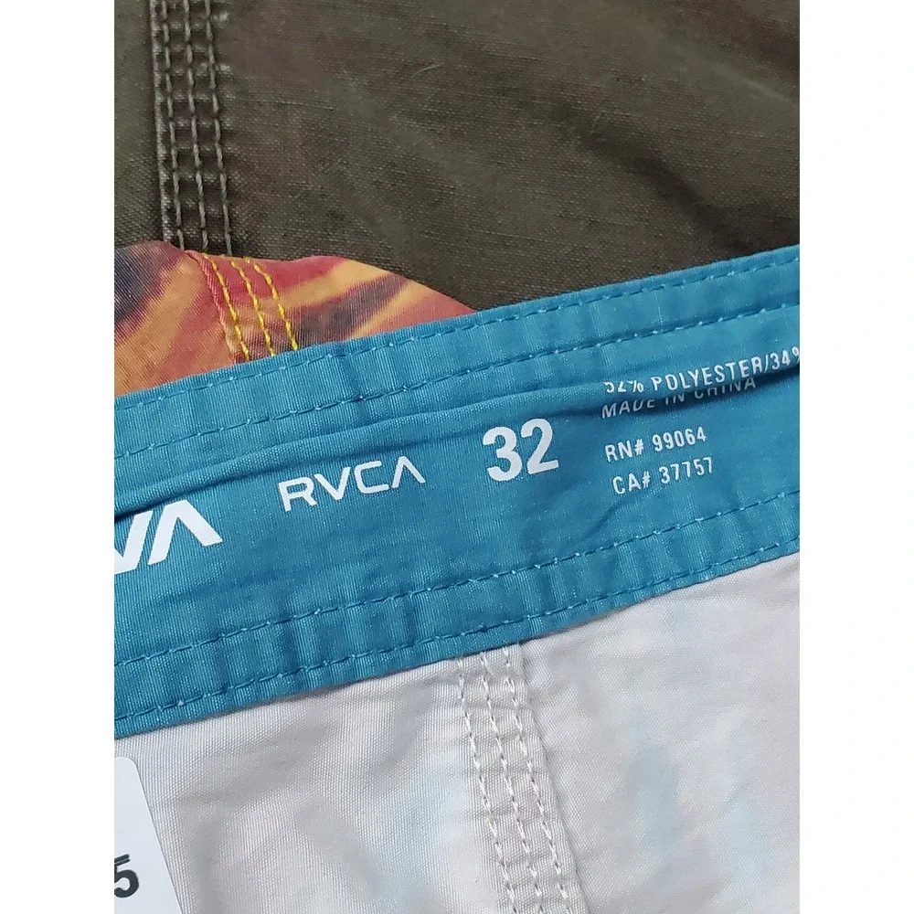 RVCA Men Shorts 32 Orange Nylon Polyester Swimwear Geometric TAKAO NIIKURA